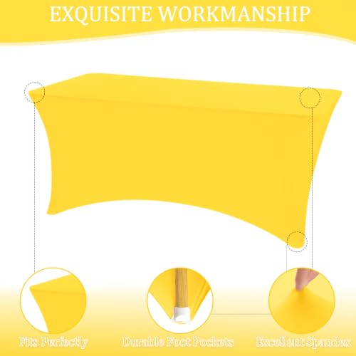 Image of 2 Pack 6FT Spandex Table Covers Washable Wrinkle Resistant Fitted Rectangle Tablecloth for Folding Table Wedding Party Birthday Banquet Bar Events (Yellow, 72 inch L x 30 inch W)