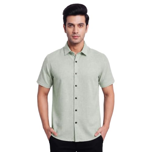 Image of TOPLOT Men's Casual Short Sleeve Button Down Shirt | Lightweight Breathable Textured Linen Formal Shirt | Summer Beach Vacation Relaxed Fit Man Shirts (5260)