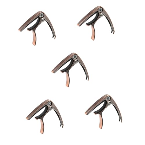 金属製 ギターカポ 5個セット シルバー クリップオン式 チューニングアクセサリー アコースティックギター ウクレレ バイオリン対応 迅速な位置調整可能 (コーヒー×5個,9.3X7.5CMx5pcs)