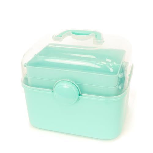 Craftelier - Caja de Almacenamiento Multiusos de Plástico Resistente | Organizador 3 Niveles con Bandejas Extraíbles para Herramientas, Manualidades, Botiquín y Accesorios | 27x23x23,5 cm | Verde