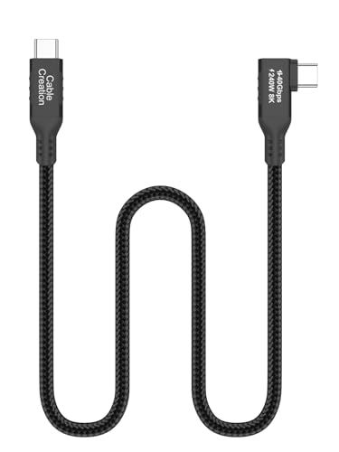 Image of Angle USB 4 Cable,USB C to C for SSD,MacBook Pro, iPhone17,Dock,Auto 1.0ft | for Thunderbolt 5 4, 40Gbps Data Sync, 8K /5K@60Hz Video Stream, 240W PD 3.1 Fast Charging, 90 Degree,Anti Tear Braided