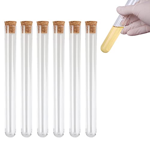 Tube Essai Plastique,Tube Essai,Tubes à Essai Plastique,Transparent Tube a Essai Plastique,Tubes à Essai avec Bouchon en Liège,pour Bonbons Epice Plante Echantillon,20ml,6 Pièces