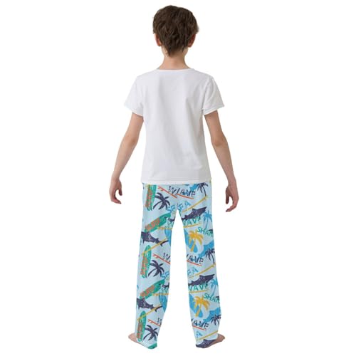 Retro Shark Wave Boys Long Pants Soft Trousers Elastic Waist Kids Lounge Bottoms with Pockets S-XL3