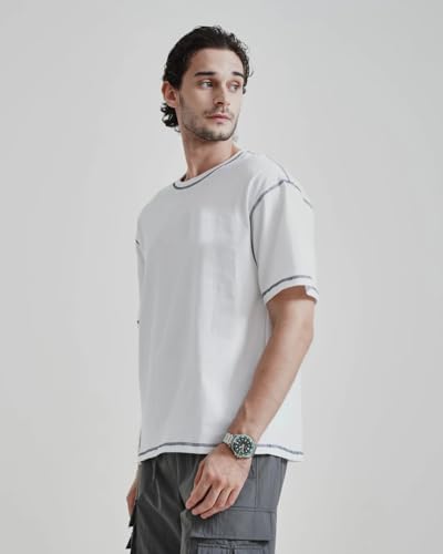 Image of Men's Premium Contrast Stitch Oversized T-Shirt | Round Neck | Half Sleeve | Soft Stretch Casual Tee | Relaxed Fit