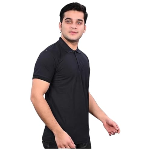 Image of Men Black Solid Polo Collar T-Shirt Half Sleeves | Plain-Regular Fit