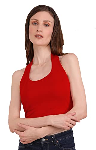 Image of THE BLAZZE 1381 Women's Basic Sexy Solid Backless Halter Neck Slim Fit Sleeveless Crop Top for Women