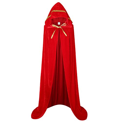 OurLore Unisex Full Length Hooded Robe Cloak Long Velvet Cape Cosplay Costume 59 inch(Red(Lace))