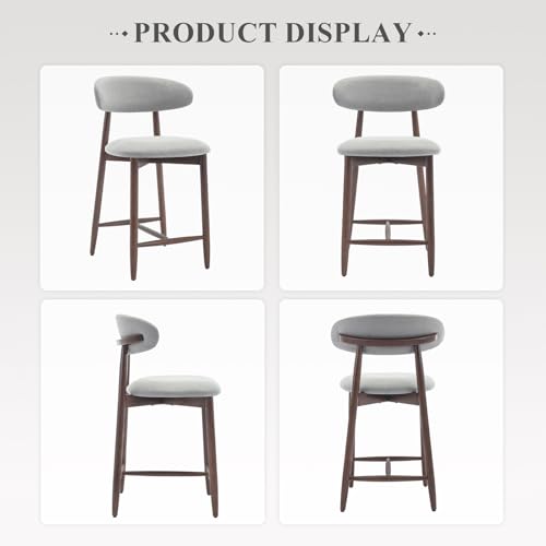 Image of Upholstered Counter Height Bar Stools Set of 4, Kitchen Island Stools with Back, Modern Counter Stools Island Bar Chairs with Wood Legs for Kitchen Island Dining Room Bar, Light Grey