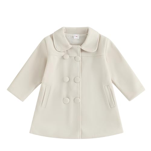 Toddler Girls Trench Coat Baby Girl Woolen Coat Girl Dress Coat Peacoat Winter Fall Outwear (Apricot, 2-3 Years)