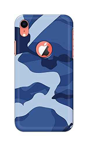 Image of Printed Hard Back Cover Case for Apple iPhone XR Logo View Back Cover (Army Blue Pattern) -702