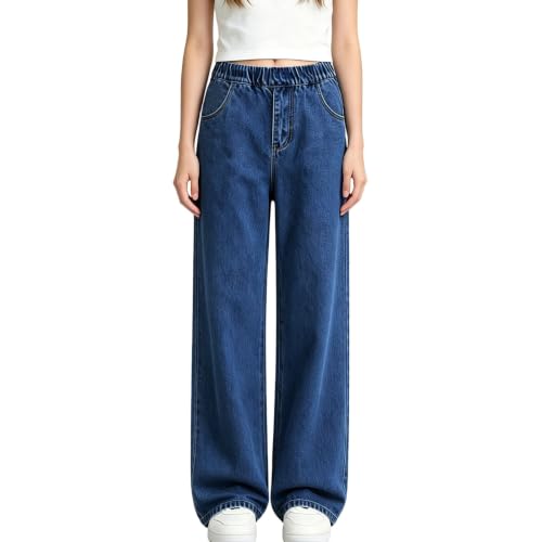 Ayolanni Girls Pants Size 6 Girls Jeans Trendy Elastic Waist Straight Leg Denim Pants Kids Teen Clothes Blue - image 2