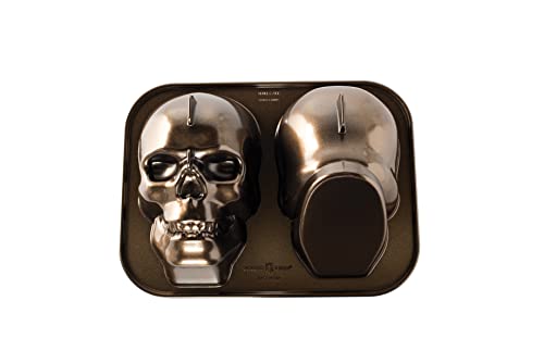 Nordic Ware Haunted Skull Cake Pan, 3D Cast Aluminium Bundt Tin, Bundt Cake Tin with Skull Pattern