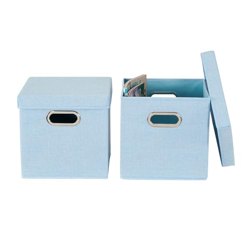Image of Household Essentials 816-1 Cafe Cube Bin Storage Set with Lids and Handles | 16 Pack, Baby Blue Linen