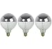 Pack Of 3 60G25/SB Half Chrome Silver Bowl Globe Shape Medium (E26) Base Incandescent Light Bulb
