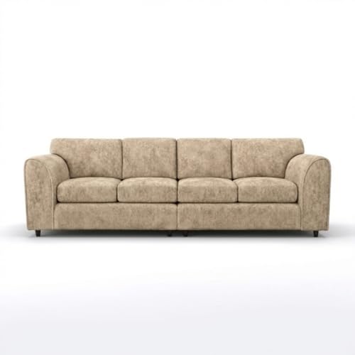 Image of Gamzo 4 Seater Sofa Full Back Firm Seating Couch with Strong Wooden Frame & Padded Armrest | Alaska Fabric Couch for Living Room (Beige)