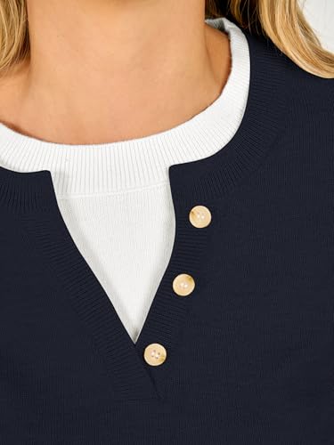 Image of ANRABESS Sweaters for Women 2026 Fall Long Sleeve Lightweight Pullover Tops | 2 in 1 Faux Layer Crew Neck, Cozy Soft Skin Friendly Button Sweater Tops, Business Casual Office Daily Knit Outfit for Winter