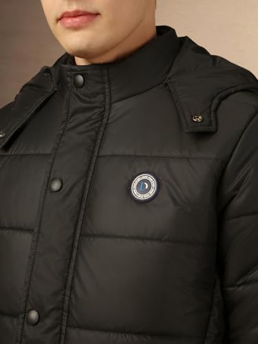 Image of Dennis Lingo Men Black Solid Regular Fit Full Sleeve Hooded Padded Jacket