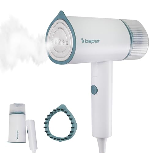 BEPER P204FER210 Vaporizador de Ropa Vertical Portátil y Plegable - 1200 W, Vapor Continuo de 18 g/min, Depósito Extraíble de 100 ml, Incluye Cepillo Recogepelusas, Apto para Todo Tipo de Tejidos