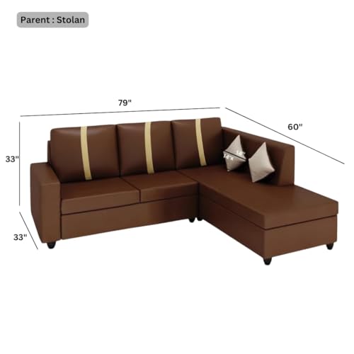 Image of FURNY Nathanoy 4 Seater Leatherette RHS L Shape Sofa Set (Brown) Premium Finish | Ideal for Living Rooms