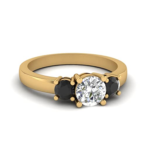 Image of 55Carat Choose Your Gemstone 3 Stone Round Diamond CZ Engagement Ring Yellow Gold Plated Round Shape 3 Stone Engagement Rings Minimal Modern Design Birthday Gift Wedding Gift US Size 4 to 12