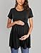 PrettyLife Womens Flattering Maternity Tops Comfy Short Sleeve Pleated Pregnancy Shirt (Black, X-Large)