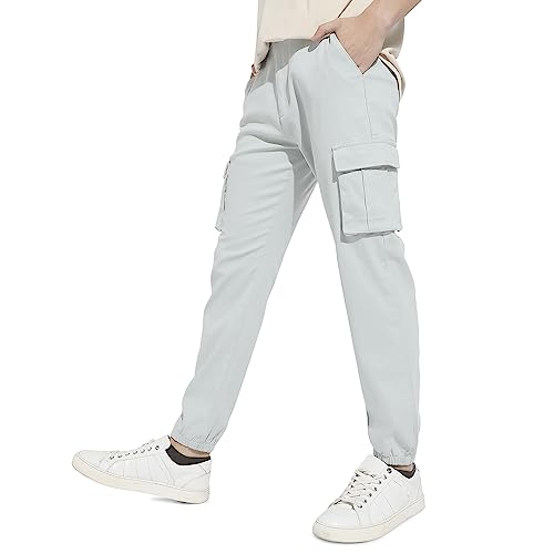 Image of CAHOOT Men's Cuffed Hem Cargo Trousers for Casual Wear | 6 Pockets | Regular Fit | Button Closure | Cotton Poly Cargo Pant Crafted with Comfort Fit for Everyday Wear