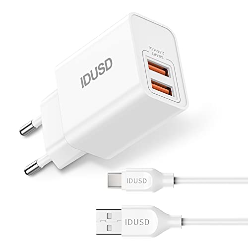 IDUSD Chargeur Universel pour TéLéPhone Portable Type C 2,4A avec CâBle De Charge USB C Compatible avec Sansung Z Fold3 S21 S20, Xiaomi Redmi 10 9, Huawei P40 P30, Oppo, Vivo, LG, TCL Nokia…