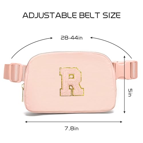 Image of Gitus Gifts for 8 9 10 11 12 Year Old Girls Belt Bag Fanny Pack Crossbody Bags with Initial Letter Patch Cute Stuff Birthday Gifts for Teen Girls Women Personalized Trend Stuff (Coral Pink-R)