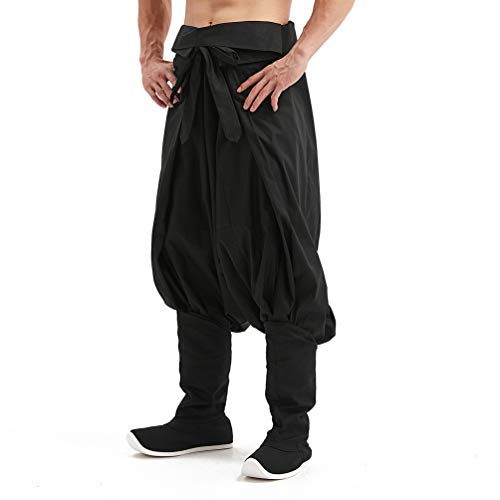HAORUN Men Drop Low Crotch Baggy Pants Belted Chinese Traditional Hanfu Trousers2