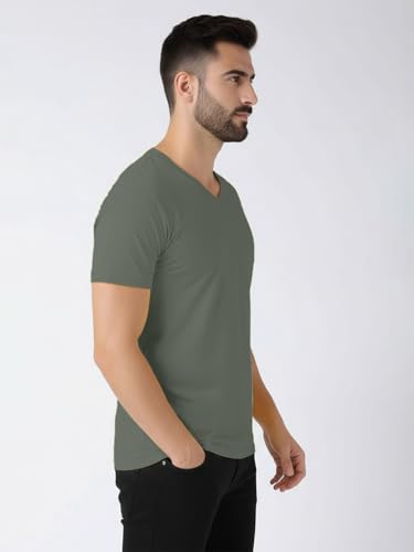 Image of Friskers Men's V-Neck Short Sleeves Cotton T-Shirt - Casual T-Shirt, Regular Fit