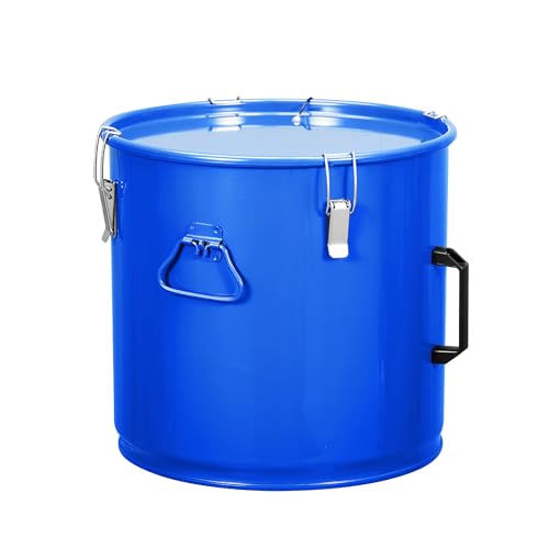 10 Gallon Fryer Grease Bucket with Locking Lid & Filter Bag, Rust Proof Carbon Steel Oil Disposal Container, Leak-Proof Oil Caddy for Home Kitchens, Blue
