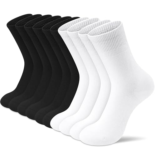 Women's Thin Cotton Crew Socks – Non-Slip Heel, Breathable & Moisture-Wicking,5-Pack Anti-Slip for Workouts,Casual