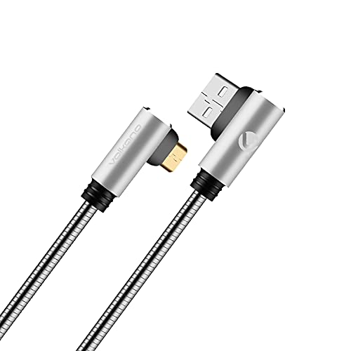 Volkano 4 Ft Proper Angle Micro USB Information Switch Cable ​to USB-A, 90 Diploma Charging Twine Work Provides, Gaming Equipment, Lengthy Charger for Smartphone/Sony/Kindle/Android [Silver] Iron Collection