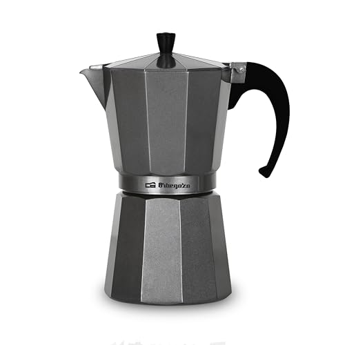 Orbegozo KFS 920, Cafetera Italiana, 9 tazas, apta para cocina de gas, vitrocerámica y eléctricas, mango ergonómico, válvula seguridad, aluminio