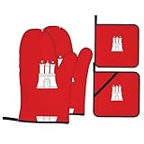The Hamburg Flag Oven Glove Pot Holder 4-Piece Set - Heat Resistant Pot Holders for Kitchen, Microwave & BBQ