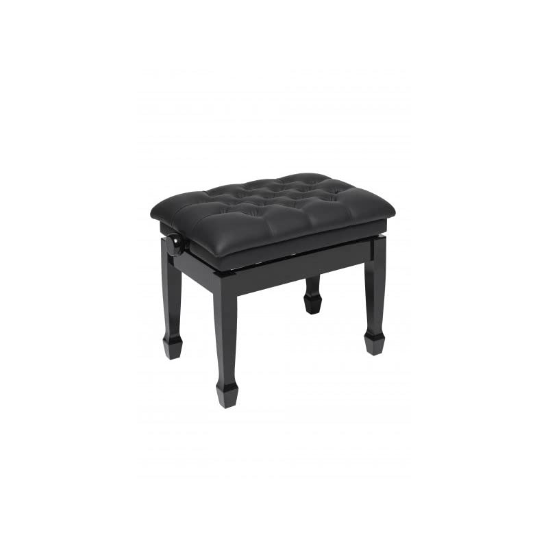 Banc de piano hydraulique noir brillant avec dessus en vinyle noir ignifuge - Les Beatles, Paul McCartney, John Lennon, RIngo Starr, George Harrison Banc de piano hydraulique noir brillant avec dessus en vinyle noir ignifuge
