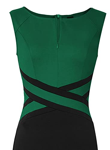 Vfshow Womens Green And Black Colorblock Patchwork Slim Zipper Up Work Business Office Party Bodycon Pencil Sheath Dress 6192 Grn L #TOP5