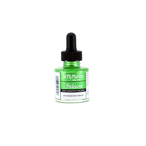 Dr. Ph. Martin's Iridescent Calligraphy Color (5R) Ink Bottle, 1.0 oz, Iridescent Green, 1 Bottle