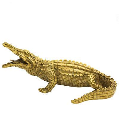 Sculpture de crocodile en cuivre pur Feng Shui, un objet d'art artisanal haut de gamme