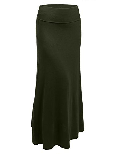 J. LOVNY Womens Premium Basic Simple Foldover Jersey Maxi Skirt