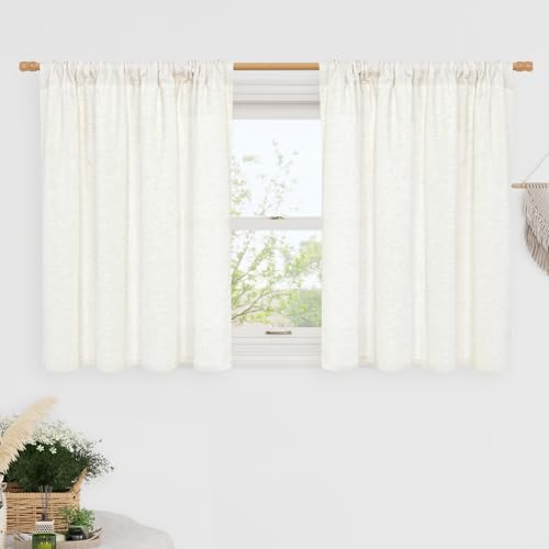 Image of LAMIT Short Linen Curtains 36 Inch Length for Kitchen Window Over Sink