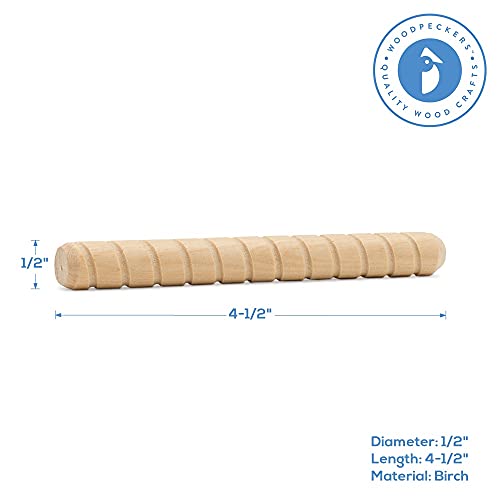 Wooden Dowel Pins 1/2 Inch X 4-1/2 Inch, Pack Of 100 Spiral Dowel Joints For Woodworking, Furniture And Crafts, By Woodpeckers #TOP1