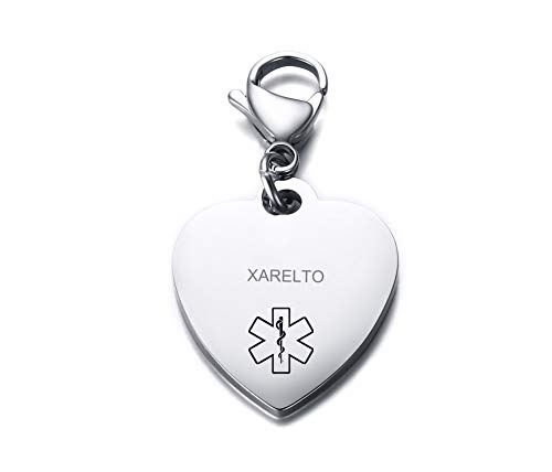 VNOX XARELTO Medical Alert Symbol Stainless Steel Heart Shape ID Tag Keychain,Charm