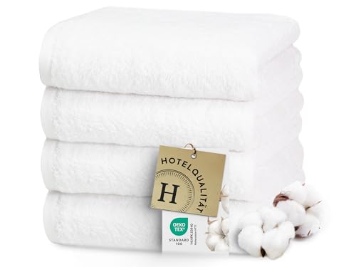 ZOLLNER 4er Set Premium Handtücher in 50x100 cm - extrem saugstarke und weiche Badhandtücher in weiß - hochwertiger Saum - waschbar bis 95C - Baumwolle - Hotelqualität - Oeko Tex Zertifiziert