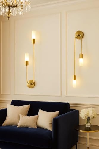 Image of S.N.Enterprises Wall Sconce, Pack of 2 | Luxury Gold LED Wall Light with 3 Color Modes | Long Modern Sconce Lamp for Bedroom, Living Room & Corridor (Warm + Neutral + Cool White)