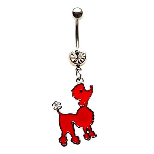 FANCY RED SMALL DOG POODLE SHIH TZU MALTESE Navel Belly Button Ring Body Jewelry Piercing