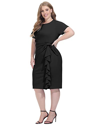 Hanna Nikole Wmens Plus Size Wear to Work Dress 50s Vintage Ruffle Peplum Cocktail Pencil Knee Dress3