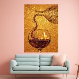 Tableau sur toile pour bar et verre de vin rouge abstrait imprimé en format 30x40 cm sans cadre