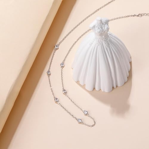 EAMTI 925 Sterling Silver Station Necklace for Women CZ BTY Necklace Pendant by The Yard Station Bezel Jewelry for Women Extenders with Lobster Clasp Delicate Link Chain Anniversary Day 16 Inch3