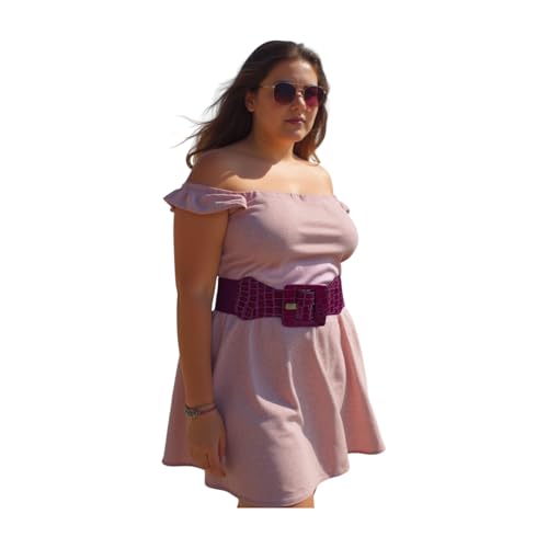 Women Fashion Stretch Wide Belt Waist Hip Square Buckle M L XL Dark Purple3